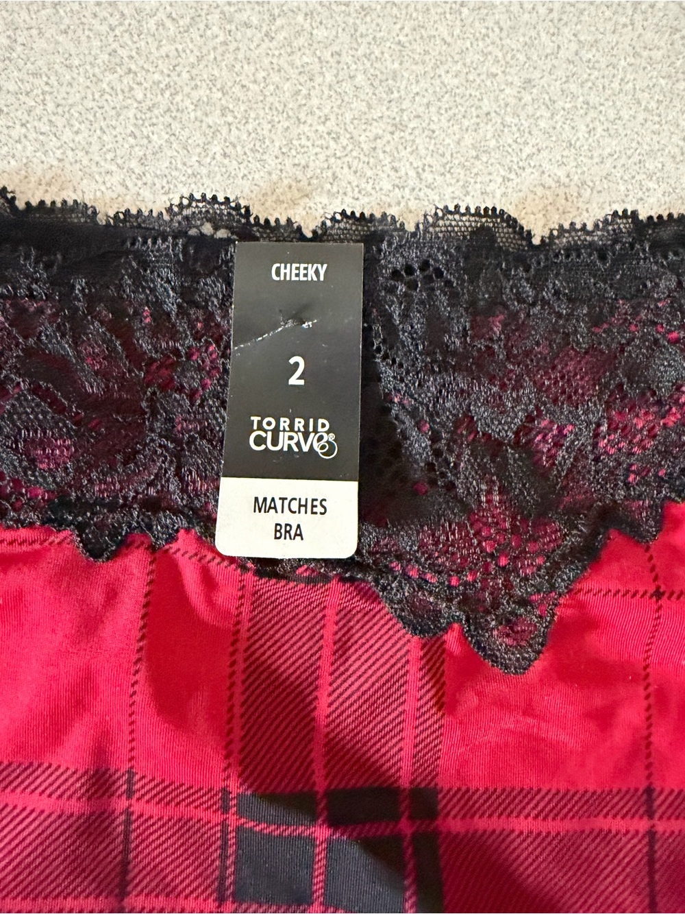 NWT torrid Red Plaid Cheeky Panty with Black Lace Trim Size 2